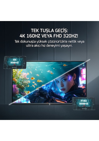 Gamepower Kaze Dual 27'' 0.5ms 4k 160hz - Fhd 320hz Fast Ips Pivot Dual Mod Gaming Monitör  Ölü Piksel Garantili