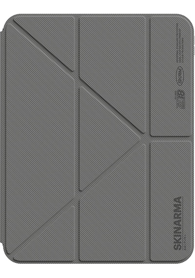 Apple Uyumlu iPad  Pro 11 2025 M5 Kılıf Skinarma Kalemlikli Arkası Şeffaf Standlı Magnetik Zeta Kılıf Gri Kapaklı Kılıf