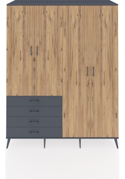 Kronos Gardrop 6 Raflı 4 Çekmeceli Tek Askılı 176x59x221 Antrasit-çam/antrasit Çam/antrasit Kronos Gardrop 6 Raflı 4 Çekmeceli Tek Askılı 176x59x221 Antrasit-çam/antrasit Çam/antrasit
