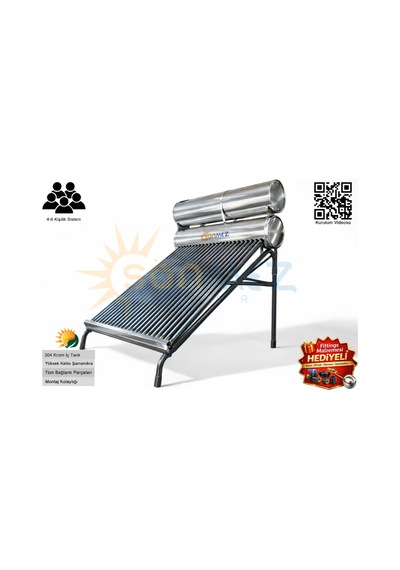 Solar Krom Kılıf 24x Vakum Tüplü Güneş Enerjisi Sıcak Su Sistemi Açık Devre Doğal Akışlı