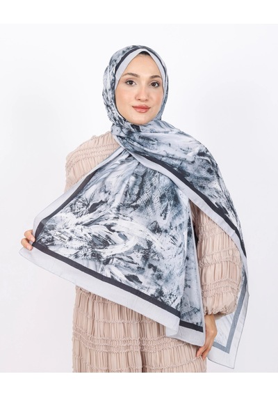 Luissa Bambu Kraş Şal Pastel Desen Siyah Gri