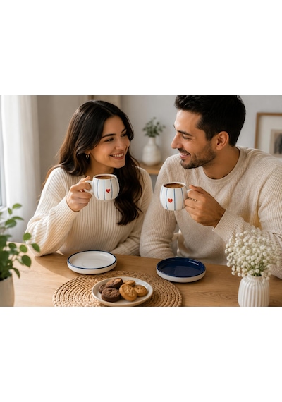 2 Kişilik Seramik 90 Ml Türk Kahvesi Fincan Takımı Kalpli Genel
