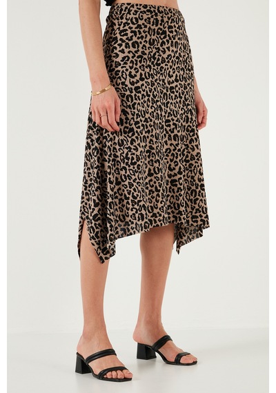 Lela Desenli Volanlı Midi Boy Bayan Etek 5869010 Leopar
