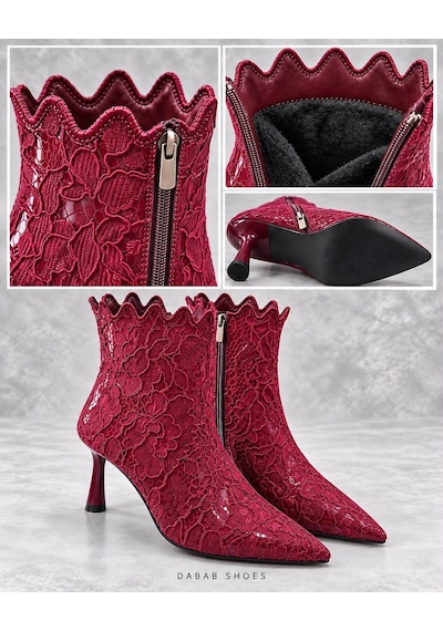 Dabab Shoes Mona Kadın Bordo Dantel İşlemeli Sivri Burun Sıcak Astarlı Fermuarlı 7 Cm İnce Topuklu Bot Bootie Dabab Shoes Mona Kadın Bordo Dantel İşlemeli Sivri Burun Sıcak Astarlı Fermuarlı 7 Cm İnce Topuklu Bot Bootie