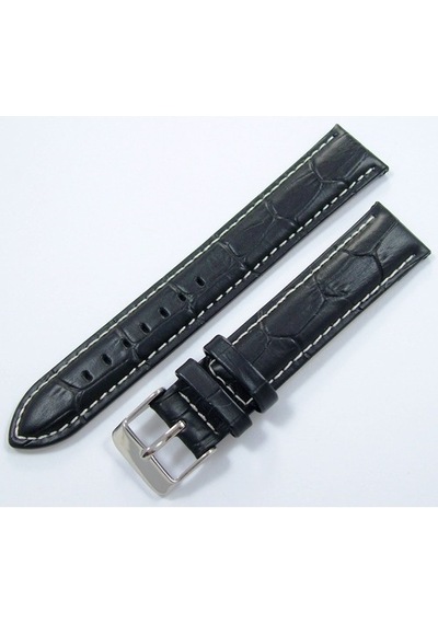Bizon Deri Saat Kayışı 22Mm Xl Siyah Saat Kordonu Beyaz Dikişli K
