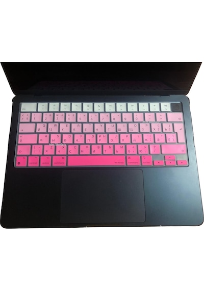 Rusça Klavye Koruyucu Uk Apple Uyumlu MacBook Air-pro Kılıf M1-m2-m3-m4 2021-2024 Yılı Touchıd'li İle Gradient Pembe