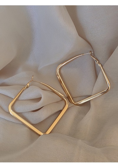 Kare Model Halka Gold Renk Çelik Küpe 5,5cm Altın