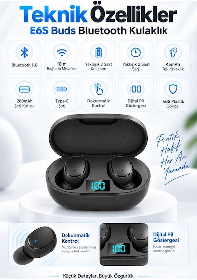 E6s Buds Kablosuz Kulakiçi Taşınabilir Bluetooth Kulaklık
