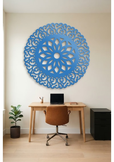 Lotus Mandala Metal Duvar Tablosu - Duvar Sanatı - Duvar Dekoru - Mavi