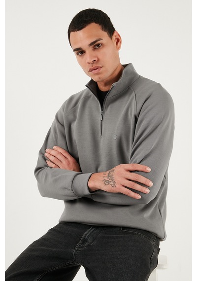 Buratti Pamuklu Relaxed Fit Yarım Fermuarlı Dik Yaka Erkek Sweat 5901232 Açık Haki