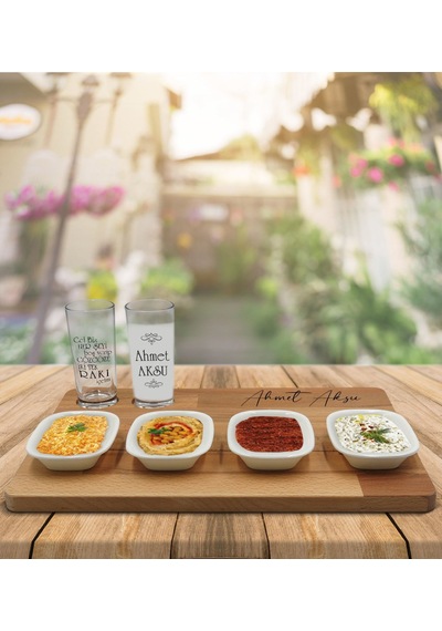 Kişiye Özel Rakı İçelim Tasarımlı 2’li Rakı Bardağı Ve Meze Tabak