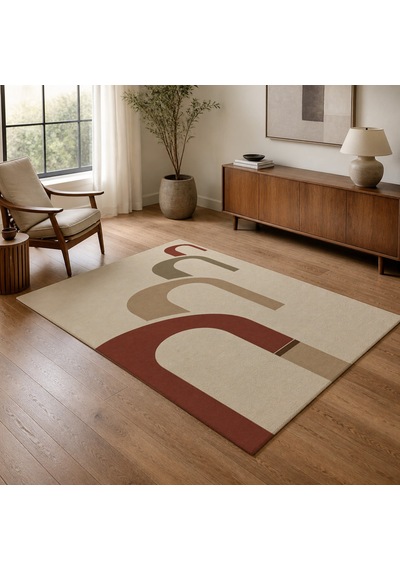 Kartela Halı Yankı Kemer Desenli Modern Halı Bej Kaymaz Taban Makinede Yıkanabilir 120x180 Cm