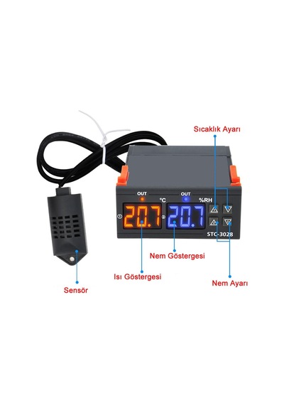 -3028 Isı Ve Nem Termostatı Çift Ekran 220v Isıtıcı Soğutucu Kuluçka Akvaryum Buzdolabı Fırın