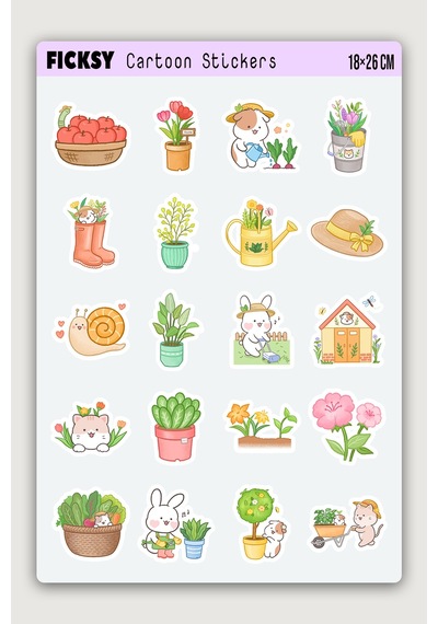 Kawaii Sevimli Bahçıvan Sticker Seti - 40 Adet Etiket Çıkartma Diğer