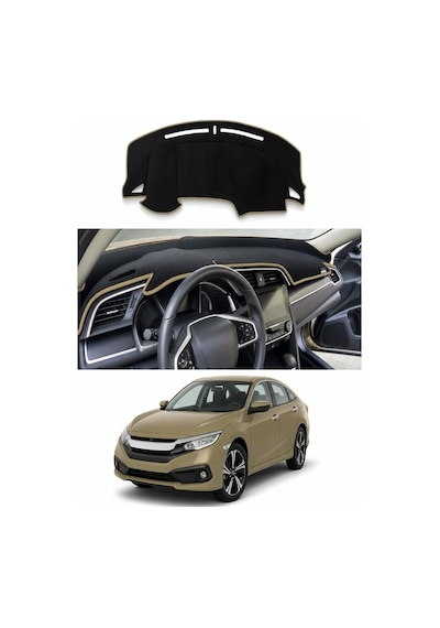 Honda - Civic Fc5 2016-2021 Uyumlu Torpido Koruma Kılıfı - Taba Şeritli