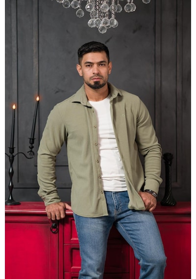 Likralı Fitilli Pamuklu Kışlık Kumaş Regular Fit Gömlek Yeşil