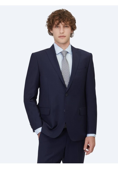 Saks Düz Regular Fit Yün Karışımlı Takım Elbise Saks