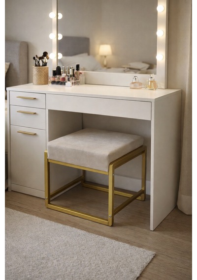 Pure Gold Ayaklı Babyface Puf 50x40x45 Cm - Modern Bench Krem