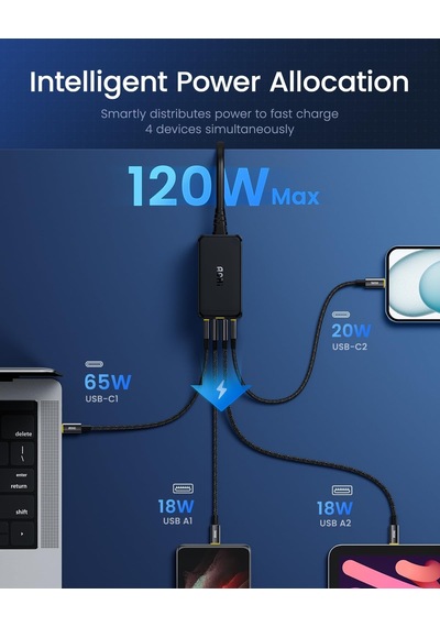 Aohi Magcube 4 Portlu Masaüstü Usb Şarj İstasyonu, Gan+ 120w Hızl