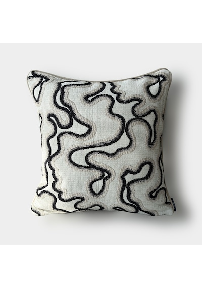 "flow" Dokulu Desenli Kırlent Kılıfı - 45x45 Siyah - Bej