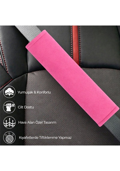 Pembe Yumuşak Emniyet Kemer Kılıfı Çift Takım