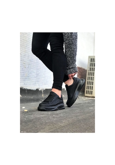 DMR Elegance Jy507 Alone Bağcıklı Cilt Erkek Günlük Sneaker Ayakkabı Cst Siyah