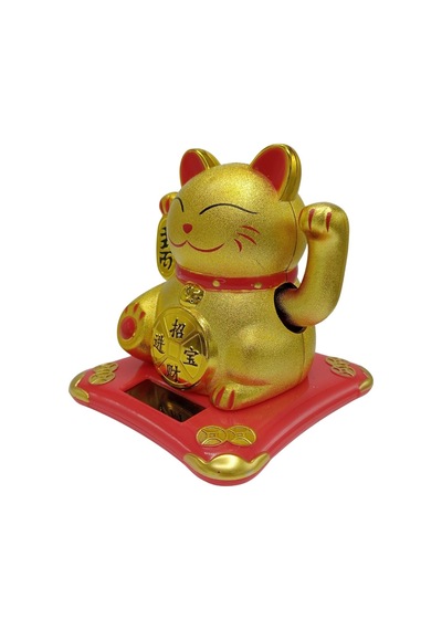 Maneki Neko El Sallayan Şans Kedisi Gold Solar Güneş Enerjili 10x10cm No5gld