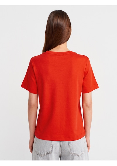 Dilvin 31763 Bisiklet Yaka T-shirt-kırmızı Kırmızı
