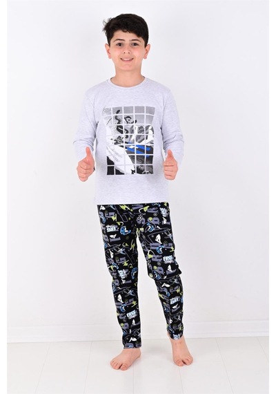 Vitmo Erkek Çocuk Winter Games Uzun Kollu Pijama Takımı Gri