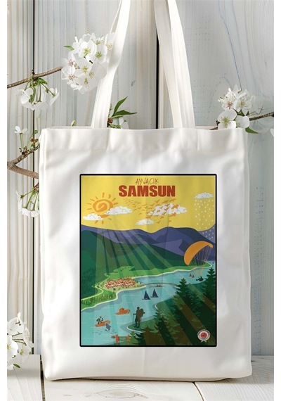 Art Hediye Samsun Baskılı Bez Çanta Omuz Çantası Kişiye Özel Desen Çok Renkli