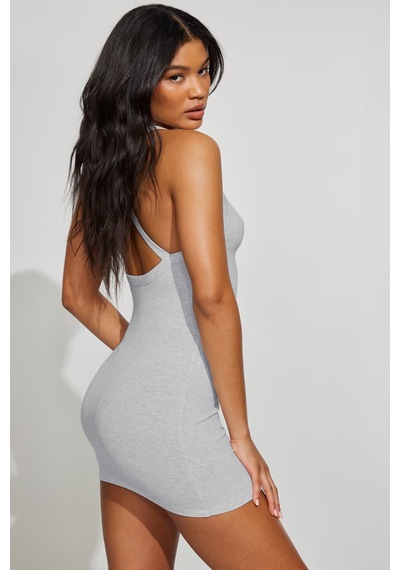 Seeh Gri Halter Yaka Sırt Detaylı Mini Elbise Sh363 Basic
