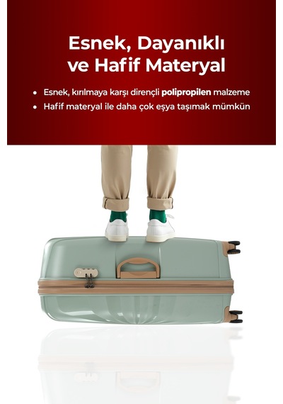 Cotpoly Home Troya Pp Polipropilen Kırılmaz Kabin Boy Valiz 360 Döner Sessiz Tekerlekli Yeşil