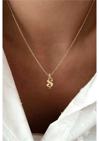 925 Ayar Gümüş 14 Ayar Altın Kaplama S Harfi Vintage Harfli Kolye Retro Harf Kolye Gold