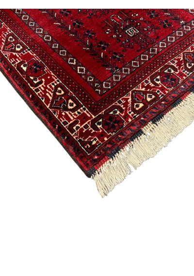 El Dokuma Sıfır Afgan Halısı Seccade 77x120 Kök Boya Kırmızı Yün Namazlık