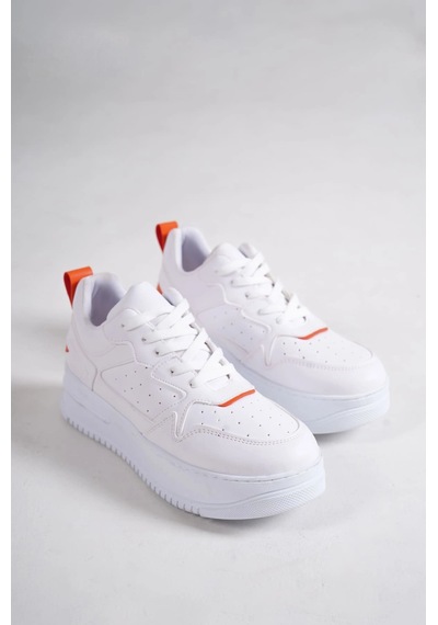 Mevese Avela Kalın Taban Bağcıklı Günlük Kadın Sneaker Beyaz Turuncu Detaylı