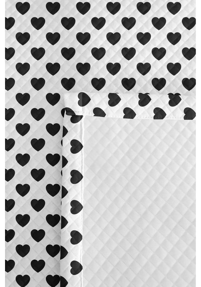 Siyah Kalp Desenli Genç Odası Tek Kişilik Dekoratif Pike Takımı - 160x220 Cm Kapitone Yatak Örtüsü Bohem Gökyüzü Hissi