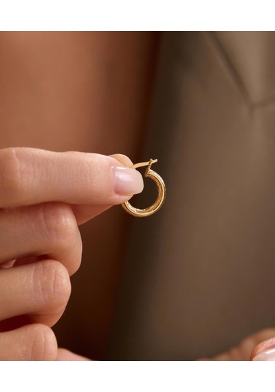 Bayar Gold 14 Ayar Altın İtalyan Çizgi Desenli Halka Küpe 1,4 Cm Sarı Altın