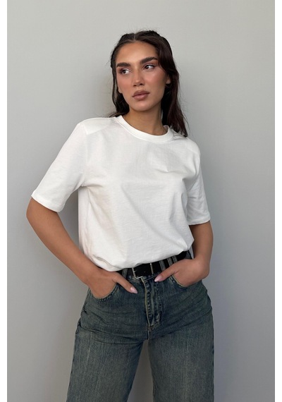 Madmext Beyaz %100 Pamuk Vatkalı Oversize Kadın T-shirt Mg2442 Beyaz