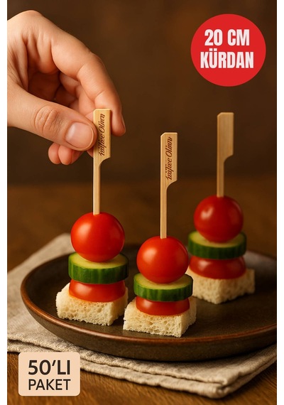 50 Li Paket 20 Cm Bambu Sunum Kürdanı Kanape, Kokteyl, Mini Hamburger, Atıştırmalık Kürdan