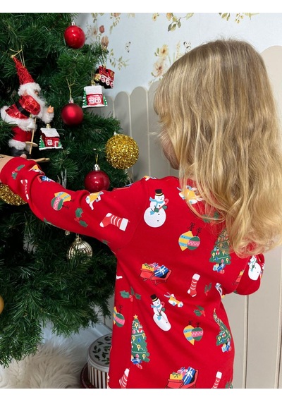 Gökjoy Çocuk Yeni Yıl Temalı Pijama Takımı Kırmızı