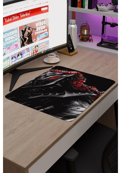 Berserk Kaymaz Dikişli Kauçuk Oyuncu Mousepad V4 - 48x40 Xl Gaming Mouse Pad Fare Altlığı