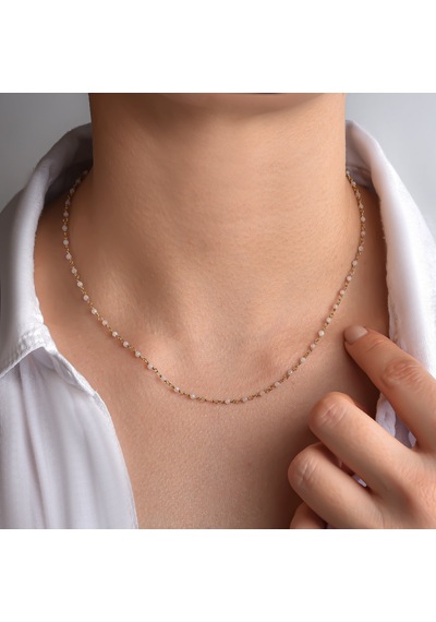 14 Ayar Altın Kaplama Rose Kuvars Ham Değerli Taş Gümüş Choker- Cns00637 Altın