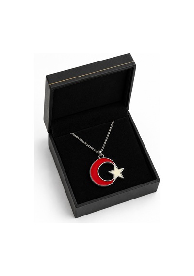 Ay Yıldız Türk Bayrağı Tasarımlı Kırmızı Beyaz Kolye Hediye Çok renkli
