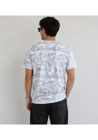 Tarz Yeri Erkek Batik Desenli Tişört Bisiklet Yaka Kısa Kol Regular Fit T-shirt - Gri