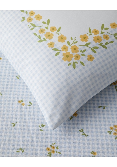 English Home Pure Summer Baskılı Pamuklu Çift Kişilik Pike Takımı 200x220 Cm Mavi Mavi