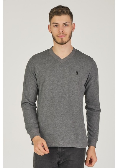 V4002 Dewberry V Yaka Erkek Sweatshırt-antrasit Antrasit