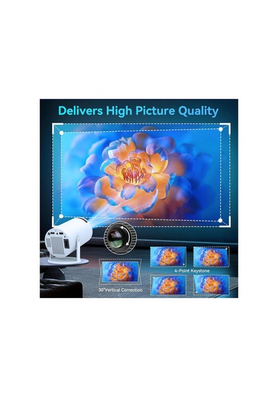 4k Hy300 Pro Projeksiyon Cihazı, 1080p Full Hd Görüntü Kalitesi, 200 Ansı Lümen Parlaklık, Dahili Hoparlörlü, Hdmı Usb Bağlantılı Wifi 6 Bluetooth 5, 40-130 Inch Görüntü, Ev Ofis İş Yeri İçin Uygun