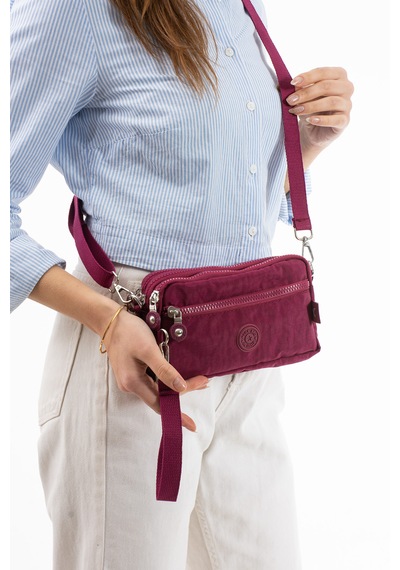 Nemo Bags Bordo Unisex Cüzdan, 4 Gözlü, Telefonluk, Crinkle Kumaş, Çapraz Askılı Omuz Çantası, 20x12cm Bordo