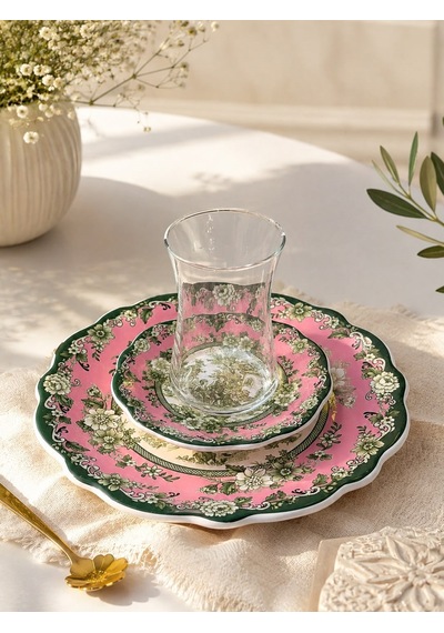 18 Parça 6 Kişilik Venora Pink Pasta Çay Saati Seti-7218 Çok Renkli