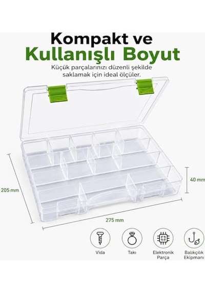 Ayrex 13 Bölmeli Organizer Kutu - Ayarlanabilir Bölmeli Şeffaf Saklama Ve Düzenleme Kutusu, Takı, Boncuk, Vida, Hob Genel